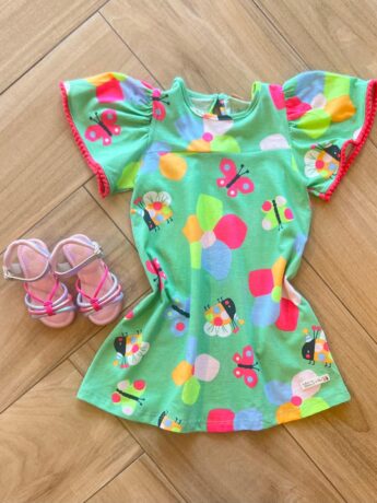 Vestido Infantil Feminino Estampa com Detalhe de Aplicação na Manga Fernanda ramos kids