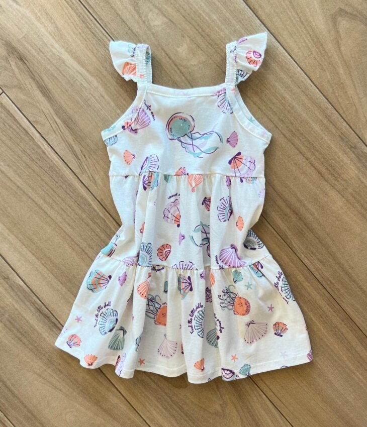 fernandaramoskids com br Vestido Infantil Feminino Estampa Conchas do Mar com Brilho 2