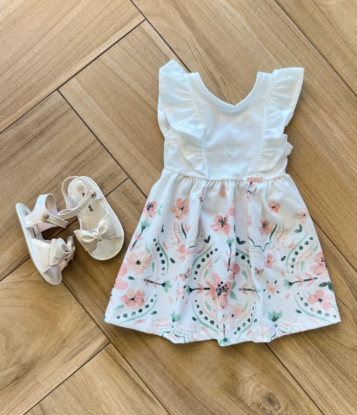 Vestido Infantil Feminino Estampa Flor Rosa com Brilho Fernanda ramos kids