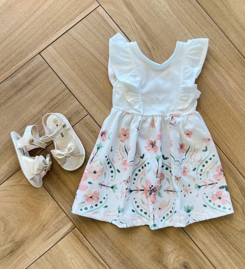 Vestido Infantil Feminino Estampa Flor Rosa com Brilho Fernanda ramos kids
