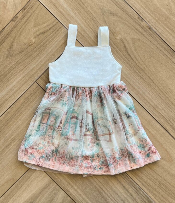 fernandaramoskids com br Vestido Infantil Feminino Estampado com Detalhe em Pérola e Tule 1