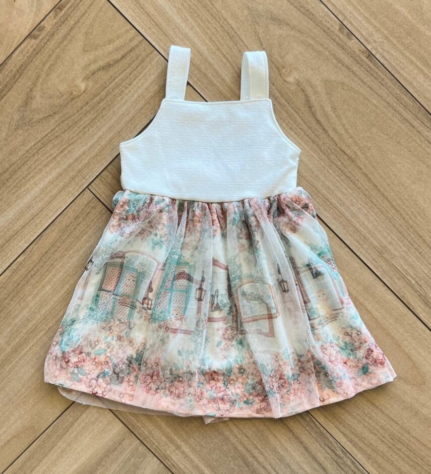 fernandaramoskids com br Vestido Infantil Feminino Estampado com Detalhe em Pérola e Tule 1