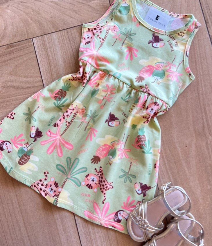 fernandaramoskids com br Vestido Infantil Feminino Estampado Enjoy The Summer Verde1