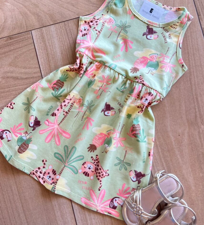 fernandaramoskids com br Vestido Infantil Feminino Estampado Enjoy The Summer Verde1