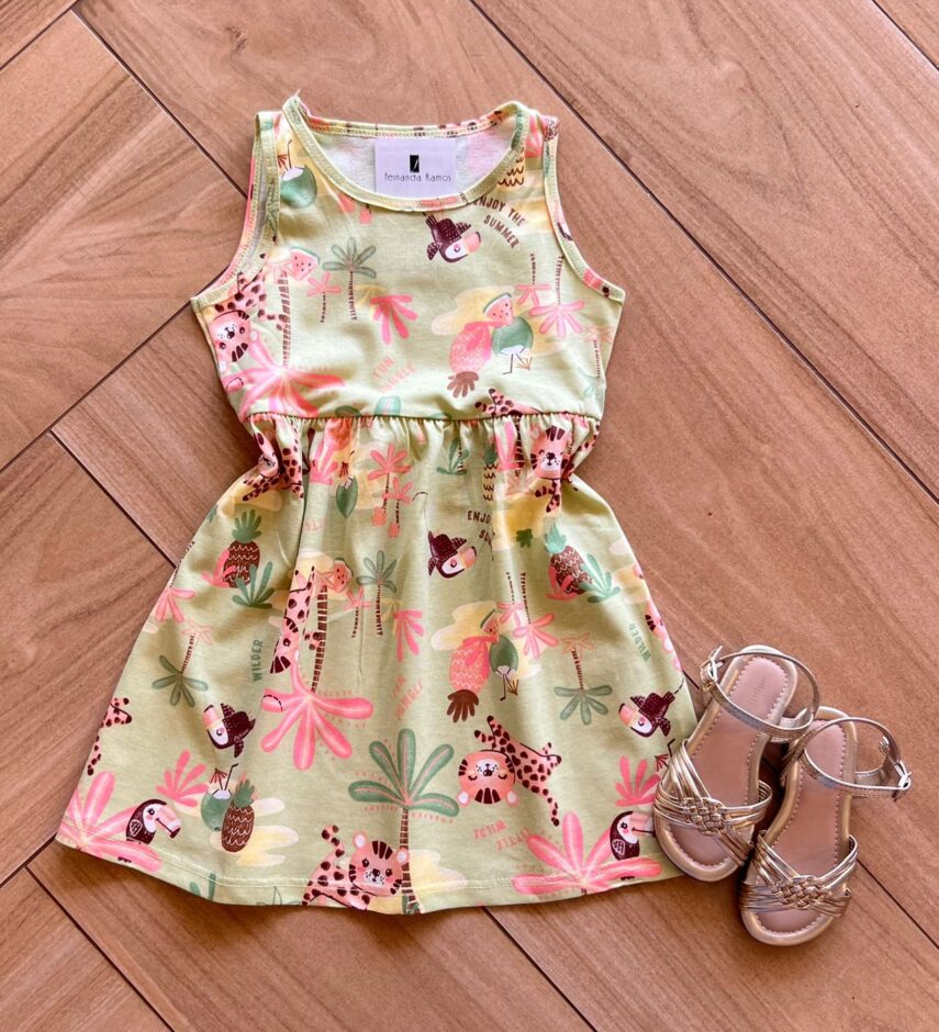 Vestido Infantil Feminino Estampado Enjoy The Summer Verde Fernanda Ramos Kids