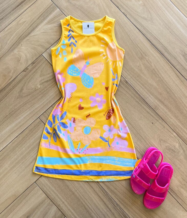 Vestido Infantil Feminino Evase Básico Amarelo Fernanda ramos kids