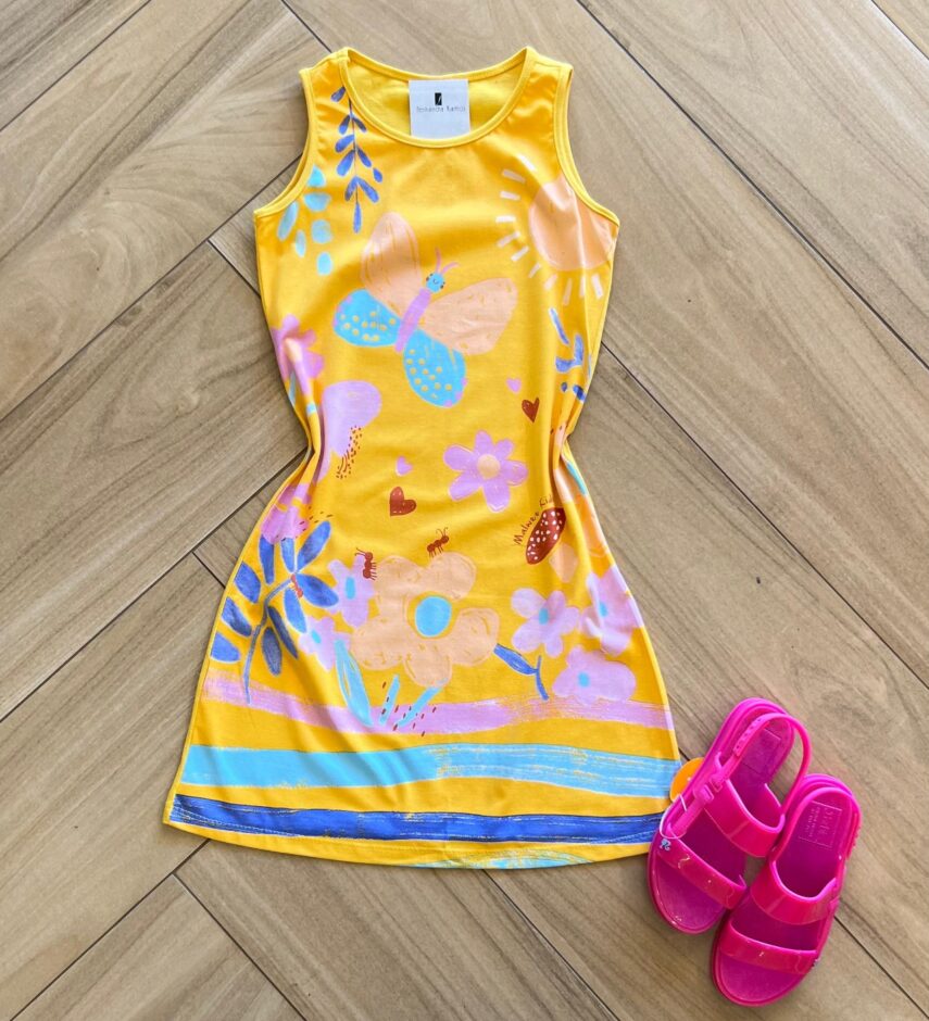 Vestido Infantil Feminino Evase Básico Amarelo Fernanda ramos kids