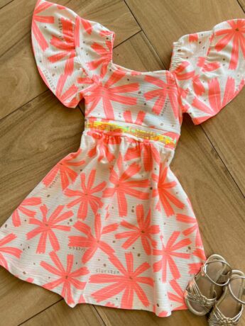 Vestido Infantil Feminino Flor Rosa Neon 1