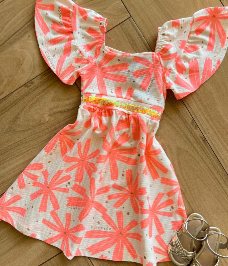 Vestido Infantil Feminino Flor Rosa Neon 1
