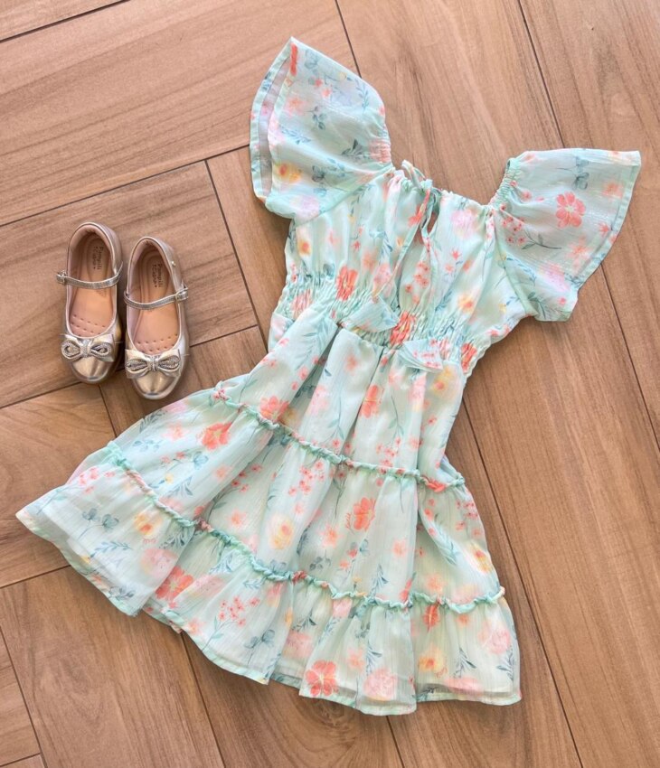 fernandaramoskids com br Vestido Infantil Feminino Floral com Fio Prata 1