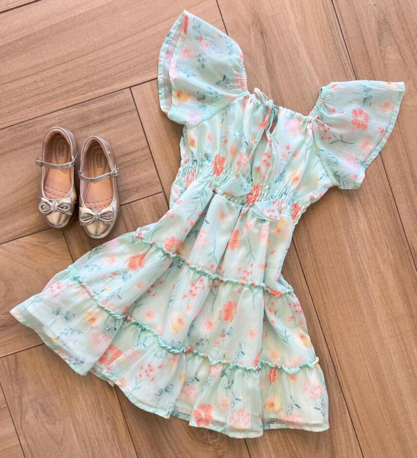 fernandaramoskids com br Vestido Infantil Feminino Floral com Fio Prata 1
