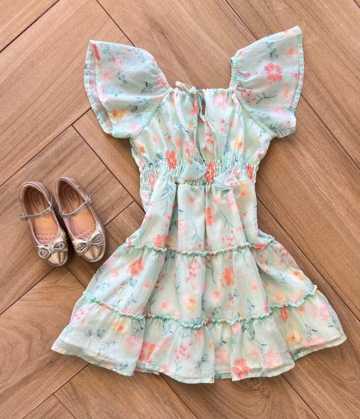 Vestido Infantil Feminino Floral com Fio Prata da Fernanda ramos kids