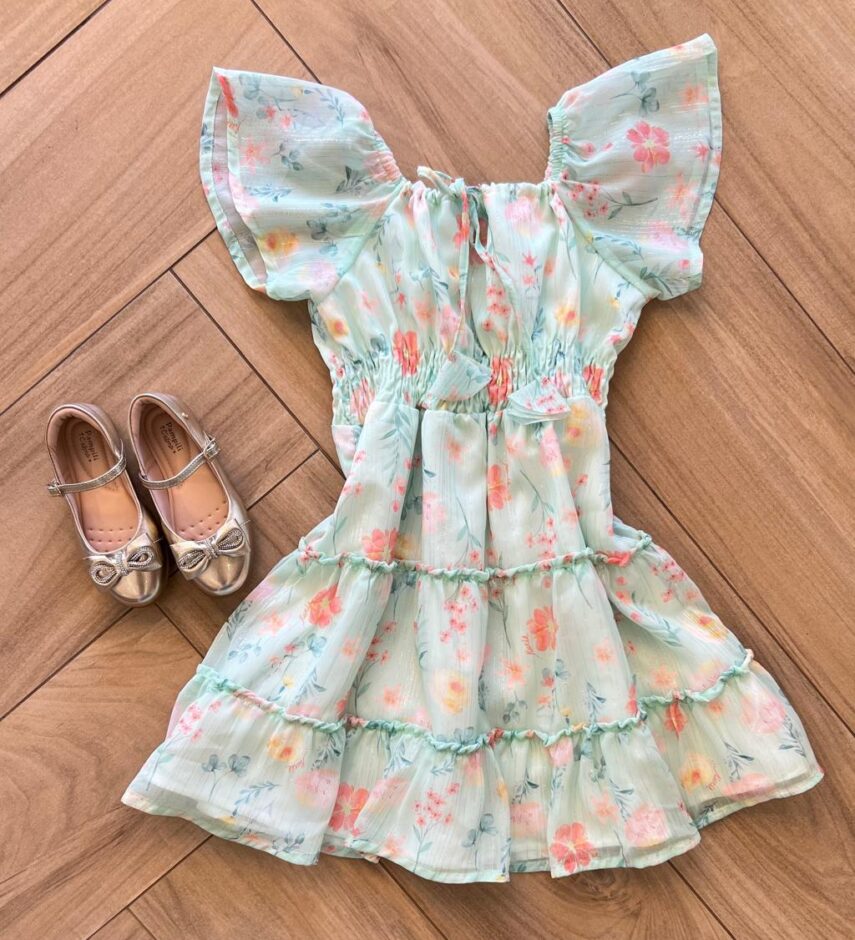 Vestido Infantil Feminino Floral com Fio Prata da Fernanda ramos kids