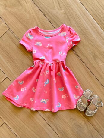 Vestido Infantil Feminino Manga Curta Caracol Arco Íris Fernanda Ramos Kids