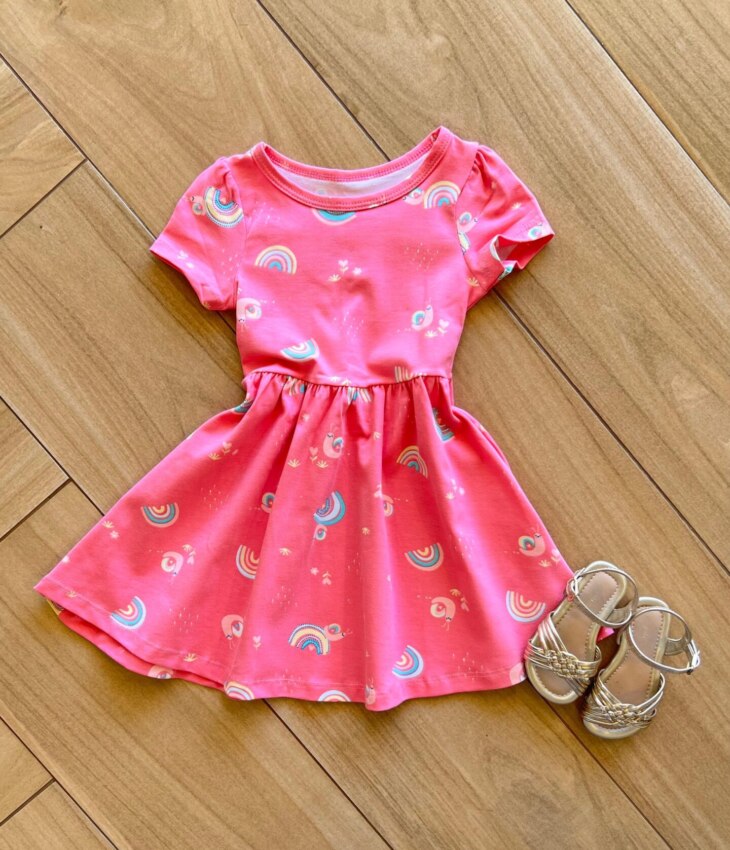 Vestido Infantil Feminino Manga Curta Caracol Arco Íris Fernanda Ramos Kids