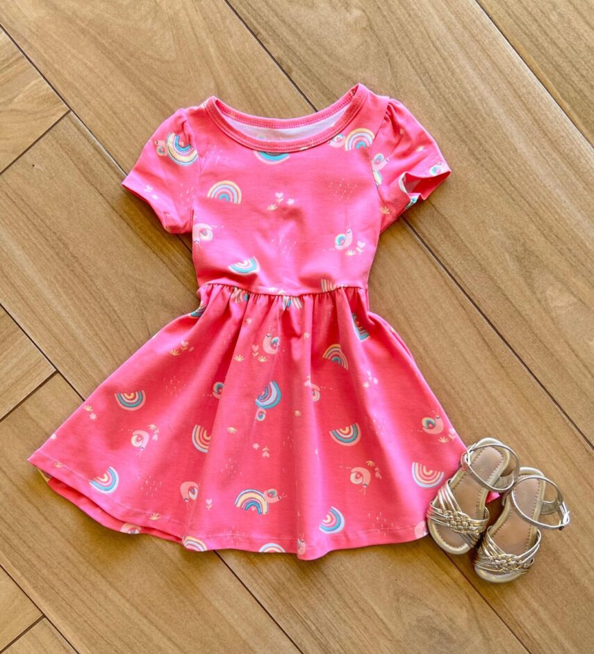 Vestido Infantil Feminino Manga Curta Caracol Arco Íris Fernanda Ramos Kids