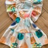 Vestido Infantil Feminino Manga Curta com Amarração Estampado Fernanda Ramos Kids