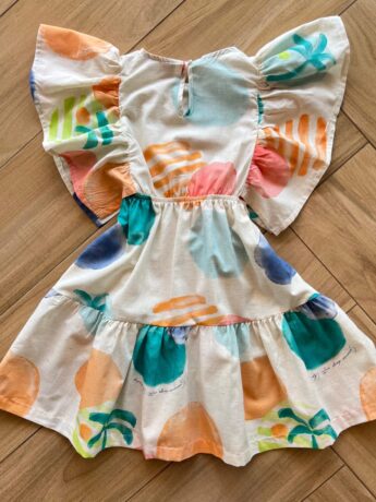 Vestido Infantil Feminino Manga Curta com Amarração Estampado Fernanda Ramos Kids
