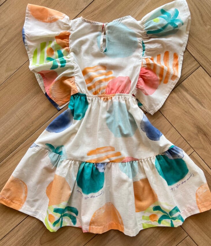 Vestido Infantil Feminino Manga Curta com Amarração Estampado Fernanda Ramos Kids