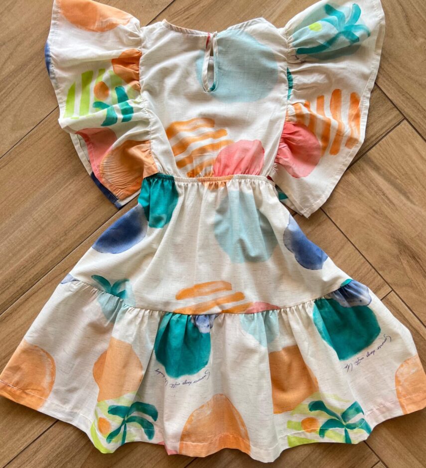 Vestido Infantil Feminino Manga Curta com Amarração Estampado Fernanda Ramos Kids