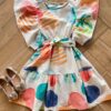 Vestido Infantil Feminino Manga Curta com Amarração Estampado Fernanda Ramos Kids