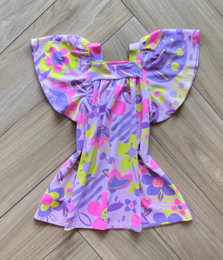 Vestido Infantil Feminino Manga Curta em Cotton Estampado Fernanda Ramos Kids