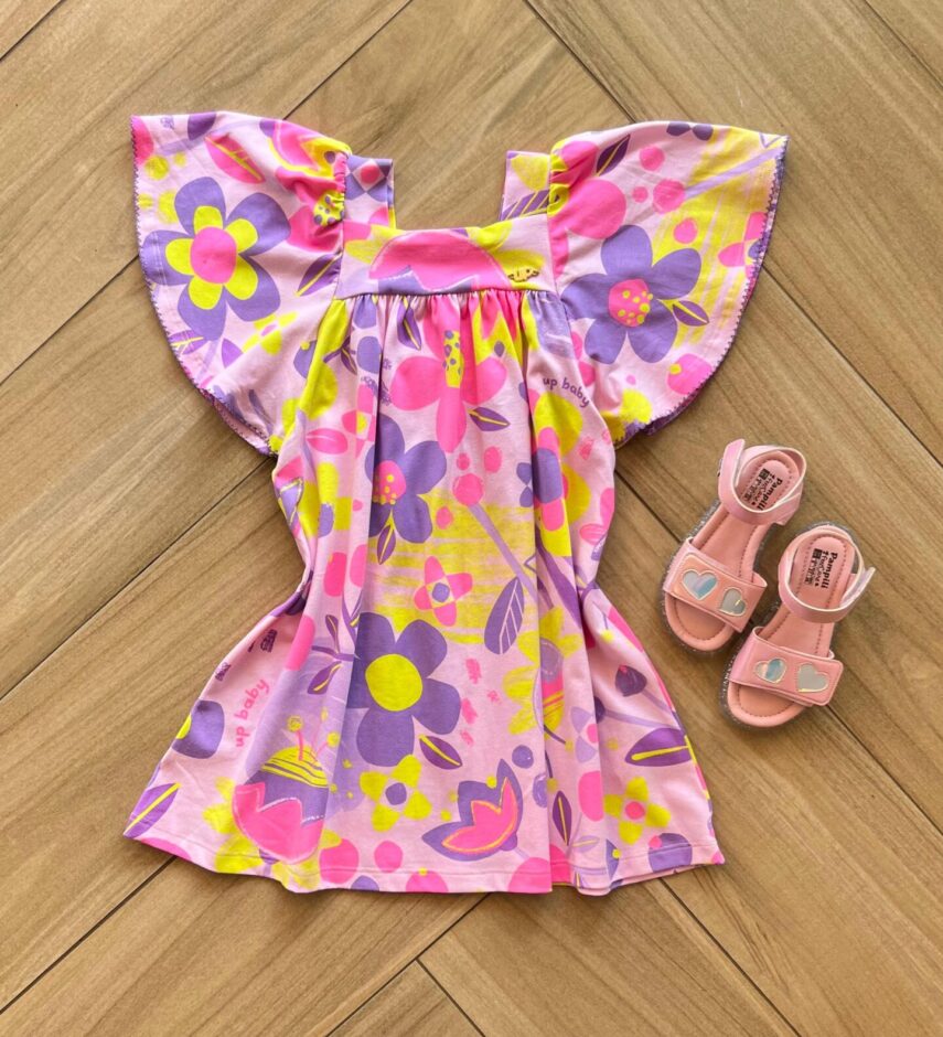 Vestido Infantil Feminino Manga Curta em Cotton Estampado Fernanda Ramos Kids