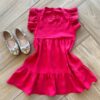 Vestido Infantil Feminino Manga Curta em Laise e Bordado Vermelho Fernanda Ramos Kids