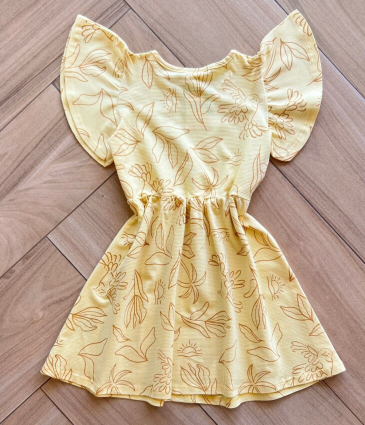 fernandaramoskids com br Vestido Infantil Feminino Manga Curta Estampado Amarelo2