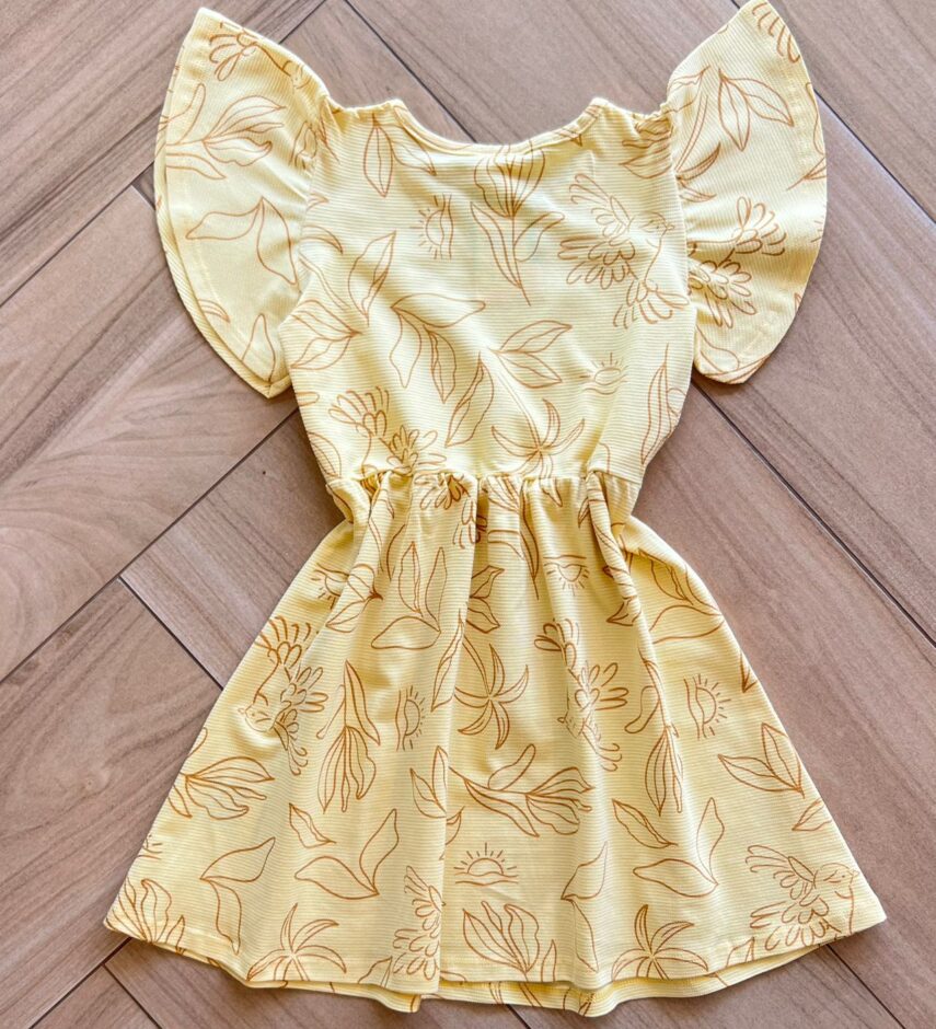 fernandaramoskids com br Vestido Infantil Feminino Manga Curta Estampado Amarelo2