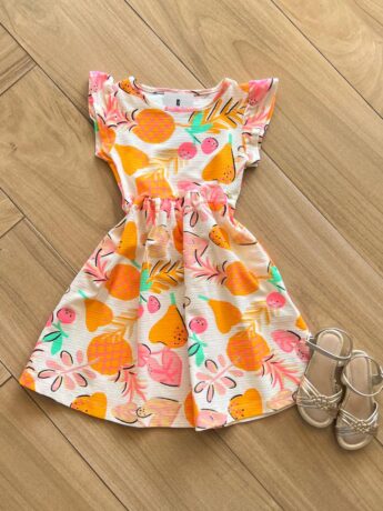 Vestido Infantil Feminino Manga Curta Frutas Fernanda Ramos Kids