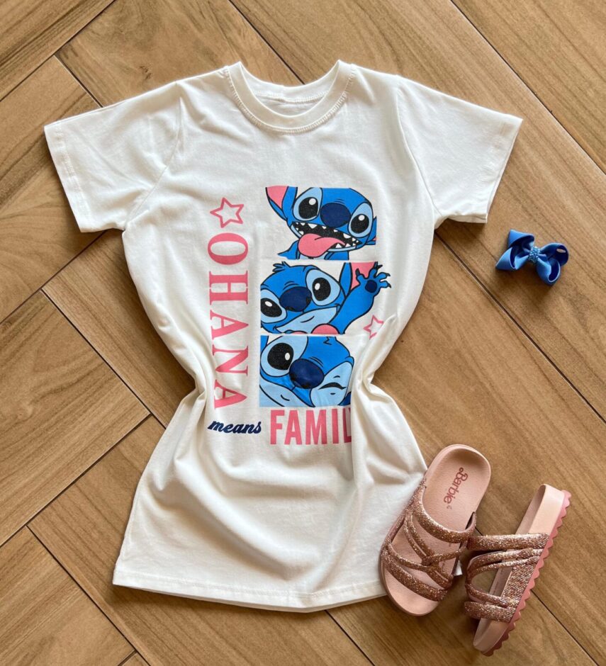 Vestido Infantil Feminino Manga Curta Ohana Off White Fernanda Ramos Kids