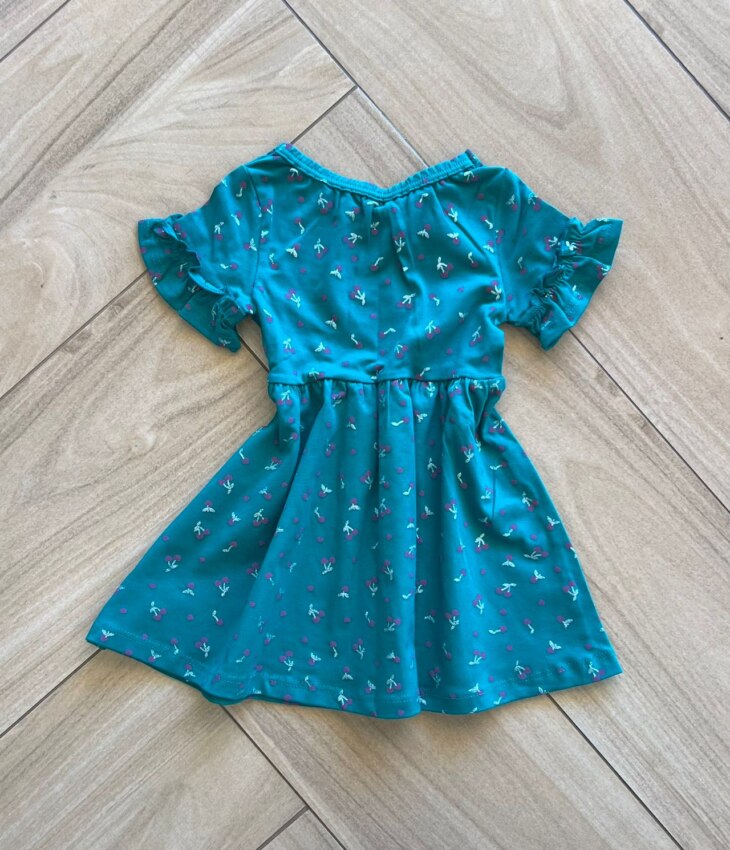 Vestido Infantil Feminino Manga Curta Rodado Estampado Verde Fernanda Ramos Kids