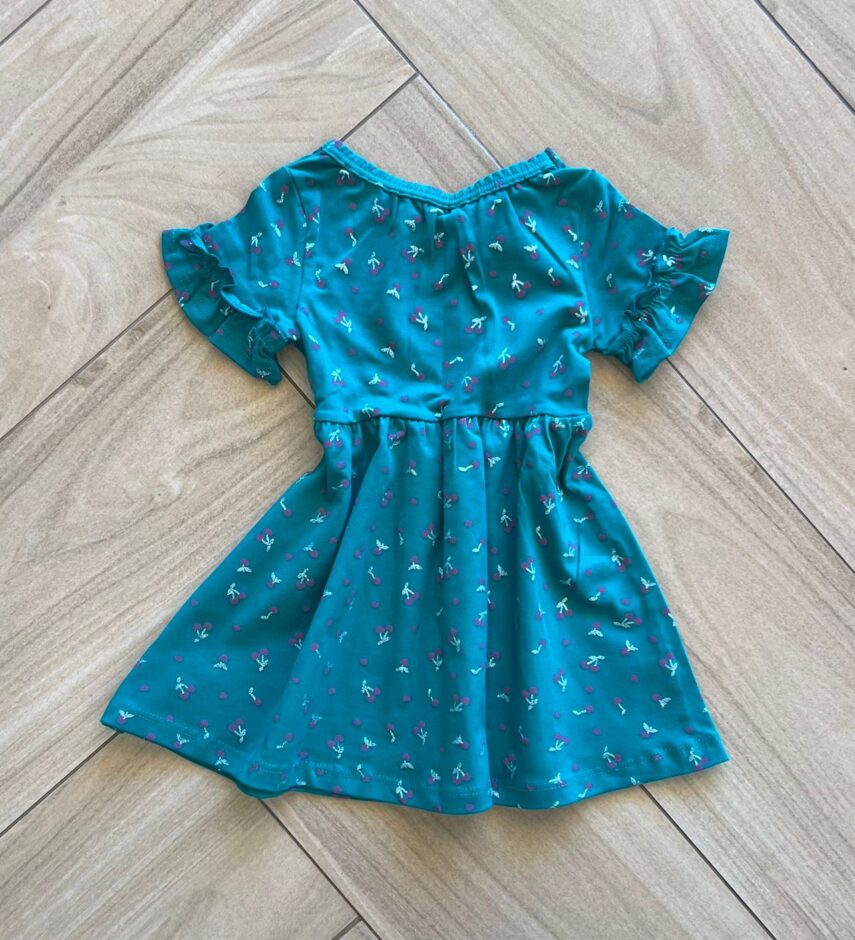 Vestido Infantil Feminino Manga Curta Rodado Estampado Verde Fernanda Ramos Kids