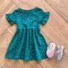 Vestido Infantil Feminino Manga Curta Rodado Estampado Verde Fernanda Ramos Kids