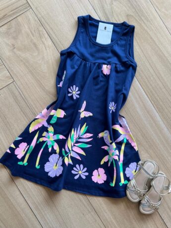 fernandaramoskids com br Vestido Infantil Feminino Manga Curta Tropical Azul 1