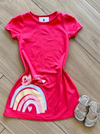 Vestido Infantil Feminino Manga Curta Vamos Brincar no Jardim Fernanda Ramos Kids