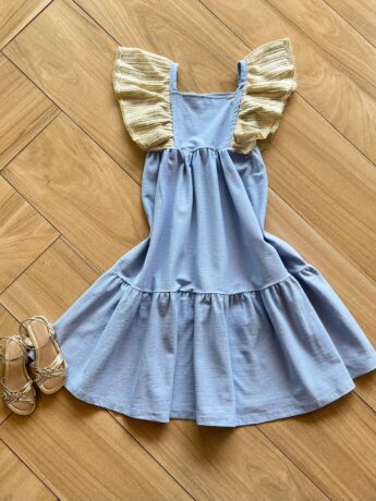 Vestido Infantil Feminino Manga Trabalhada Azul Fernanda Ramos Kids