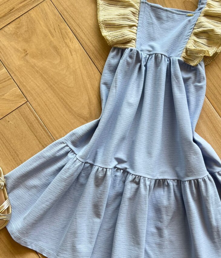 fernandaramoskids com br Vestido Infantil Feminino Manga Trabalhada Azul 1