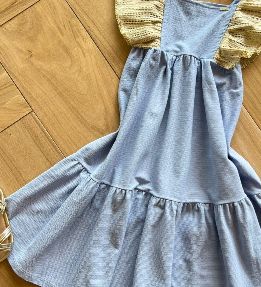 fernandaramoskids com br Vestido Infantil Feminino Manga Trabalhada Azul 1