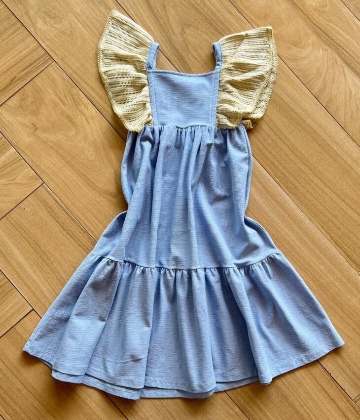 fernandaramoskids com br Vestido Infantil Feminino Manga Trabalhada Azul 2
