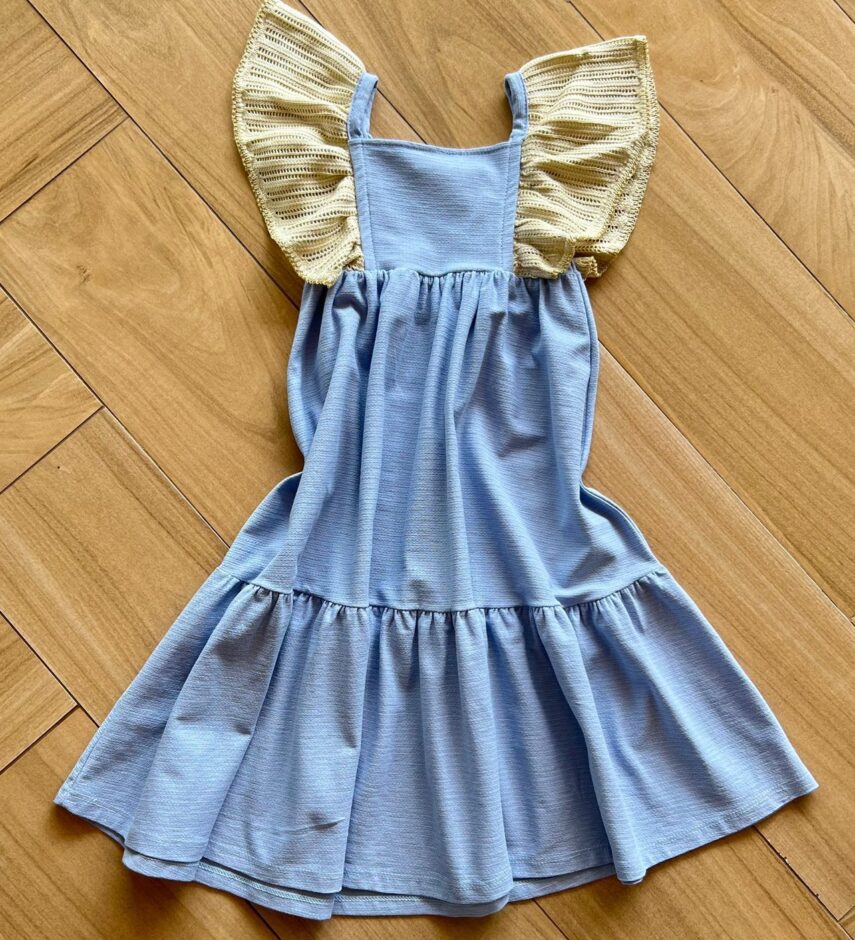 fernandaramoskids com br Vestido Infantil Feminino Manga Trabalhada Azul 2