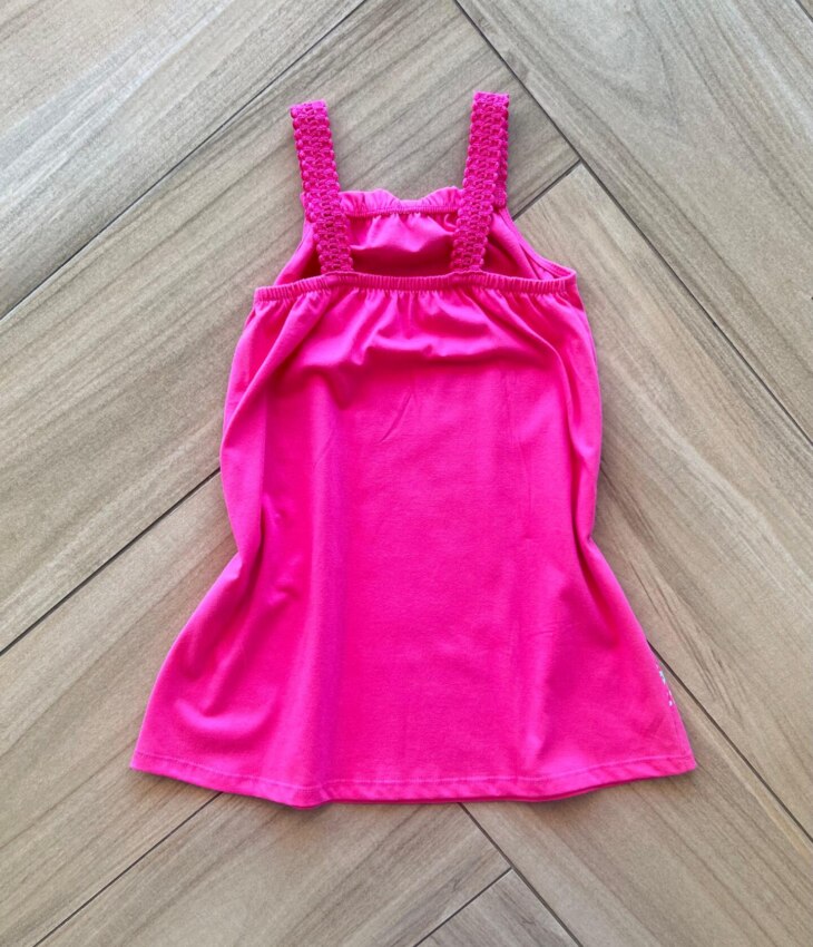 Vestido Infantil Feminino Meia Malha Alça em Guipir Estampado Pink Fernanda Ramos Kids
