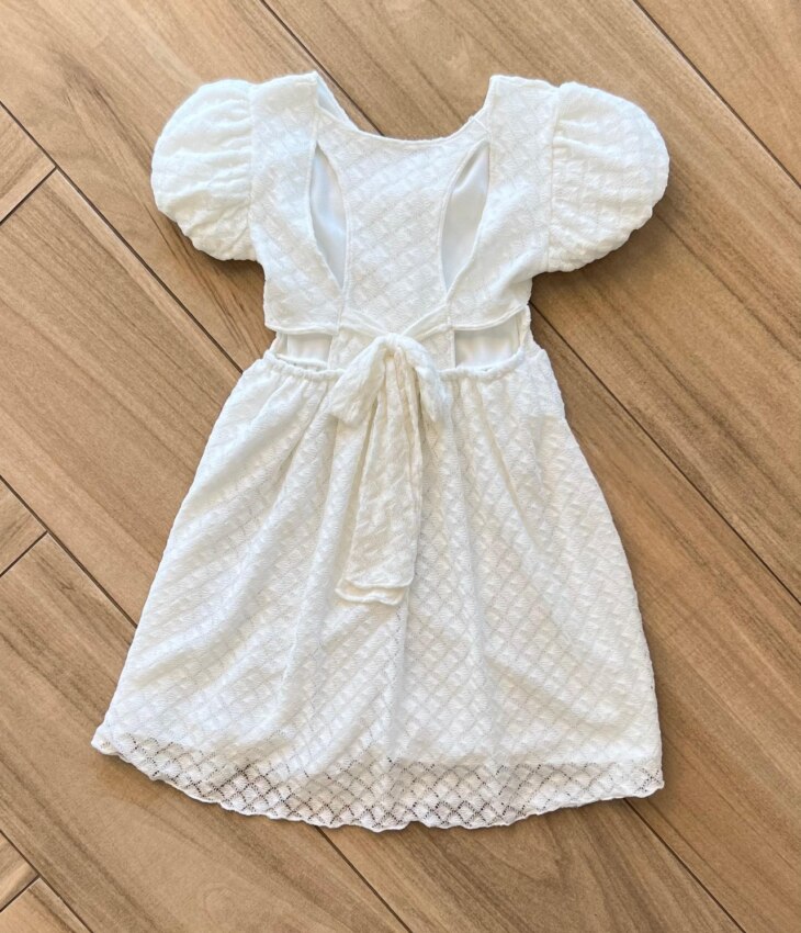 Vestido Infantil Feminino Off White Dois Laço 1 Fernanda Ramos Kids