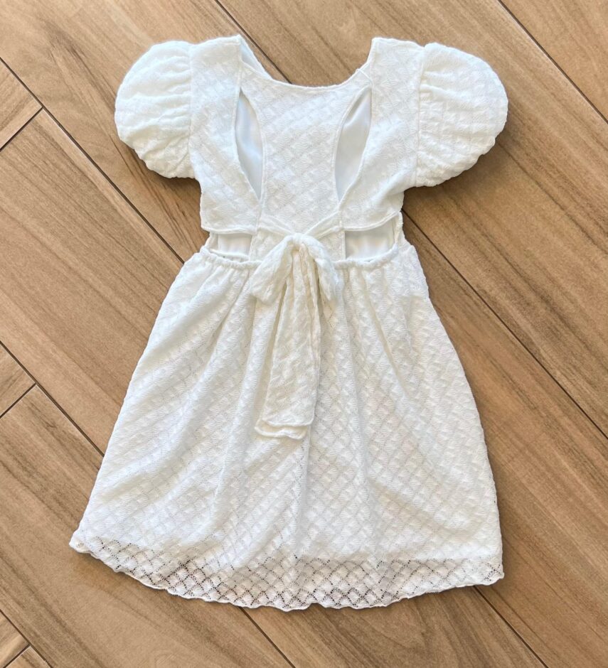 Vestido Infantil Feminino Off White Dois Laço 1 Fernanda Ramos Kids