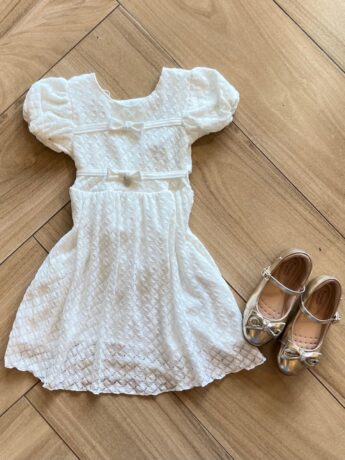 Vestido Infantil Feminino Off White Dois Laço Fernanda Ramos Kids