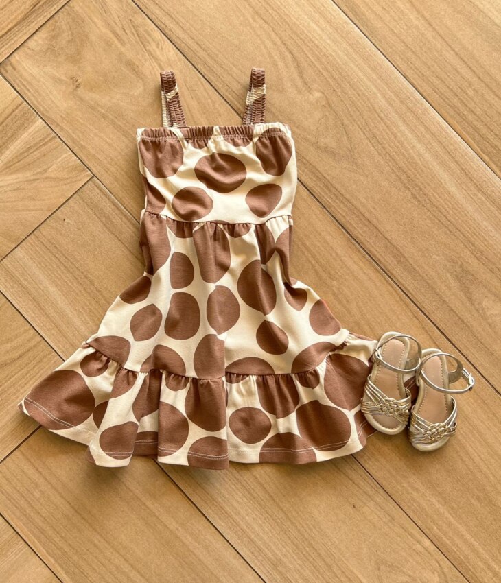 Vestido Infantil Feminino Poá Marrom Fernanda Ramos Kids