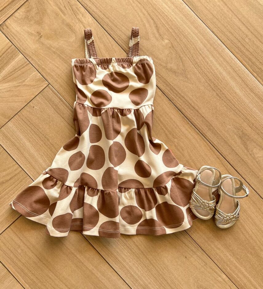 Vestido Infantil Feminino Poá Marrom Fernanda Ramos Kids