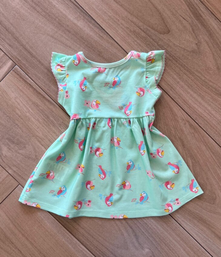 fernandaramoskids com br Vestido Infantil Feminino Rodado Estampa Passarinhos Verde2