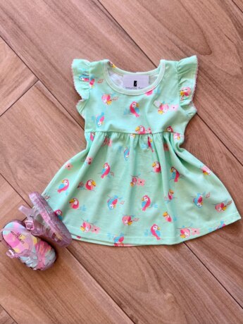 Vestido Infantil Feminino Rodado Estampa Passarinhos Verde Fernanda Ramos Kids